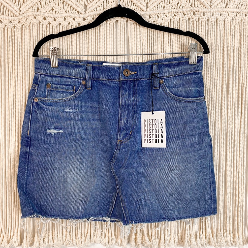 Pistola NWT Raw Hem Denim Skirt in Seance Size 29 US 8